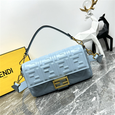 Fen.di BAGUETTE Bag Light Blue Nappa Leather With FF Motif