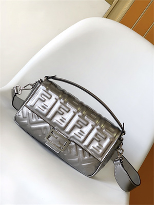 Fen.di BAGUETTE Bag Silver Leather With FF Motif