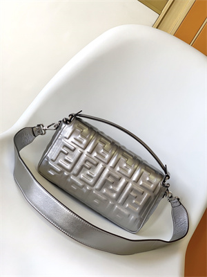 Fen.di BAGUETTE Bag Silver Leather With FF Motif