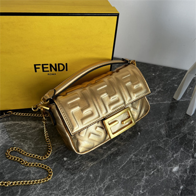 Fen.di BAGUETTE Mini Bag Gold Leather With FF Motif