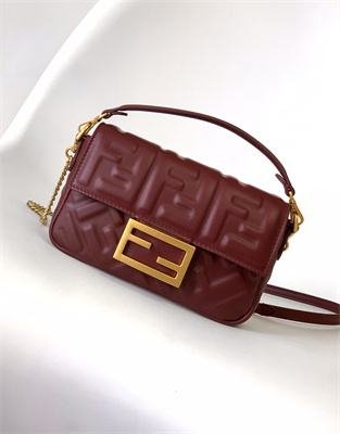 Fen.di BAGUETTE Mini Bag Burgundy Nappa Leather With FF Motif