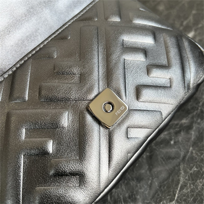 Fen.di BAGUETTE Mini Bag Silver Leather With FF Motif