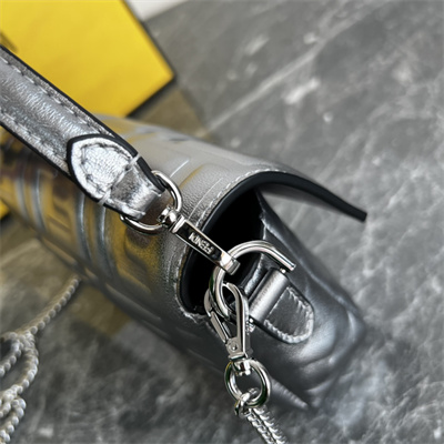 Fen.di BAGUETTE Mini Bag Silver Leather With FF Motif