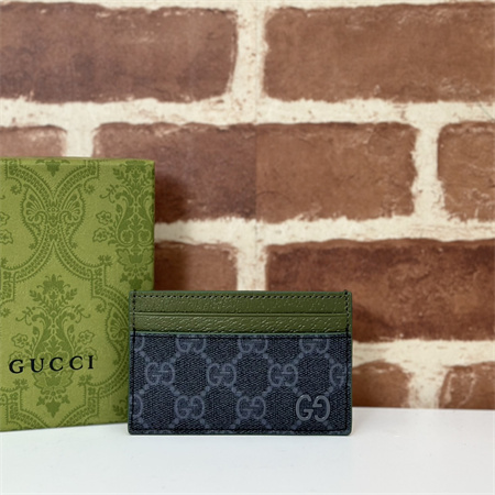 Gu.cci CARD CASE WITH GG DETAIL With Dk Green Leather Trim 768248