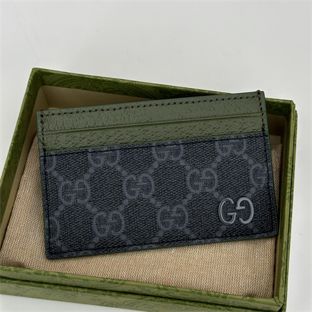 Gu.cci CARD CASE WITH GG DETAIL With Dk Green Leather Trim 768248