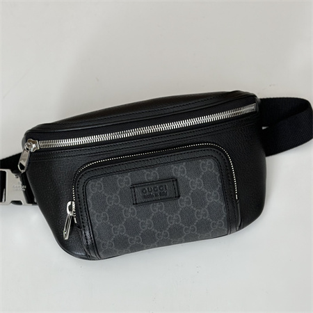 Gucci SMALL GG BELT BAG WITH TAG Black leather and Black GG Supreme canvas trim 795463