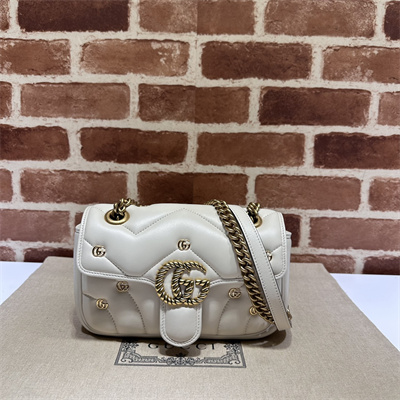 Gu.cci GG Marmont  Small  Shoulder Bag Lambskin White 446744