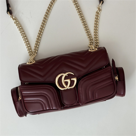 Gu.cci GG MARMONT SMALL MULTI-POCKET BAG Rosso Ancora matelassé chevron leather 795228