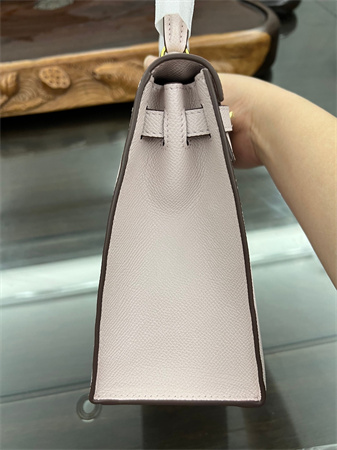 Kelly Sellier Bag Epsom Leather 25/28CM Gold/Silver Hardware In Mauve Pale Color