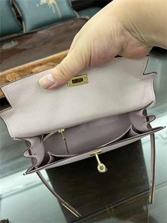 Kelly Sellier Bag Epsom Leather 25/28CM Gold/Silver Hardware In Mauve Pale Color