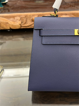 Kelly Sellier Bag Epsom Leather 25/28CM Gold/Silver Hardware In Deep Blue Color