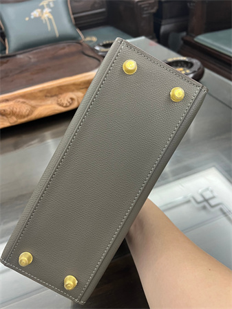 Kelly Sellier Bag Epsom Leather 25/28CM Gold/Silver Hardware In Etain Color