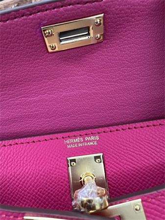 Kelly Mini II Bag Epsom Leather Gold/Silver hardware In Rose Purple Color