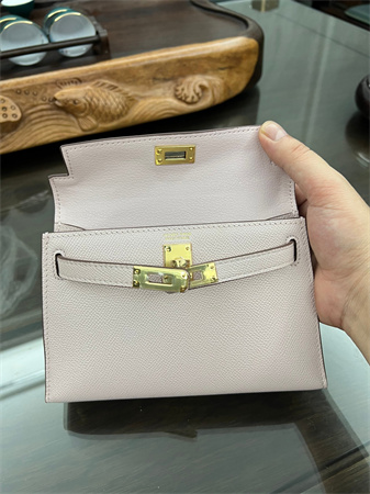 Kelly Mini II Bag Epsom Leather Gold/Silver hardware In Mauve Pale Color