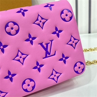 L.V Coussin Pochette Monogram Embossed Lambskin Hot Pink M80745