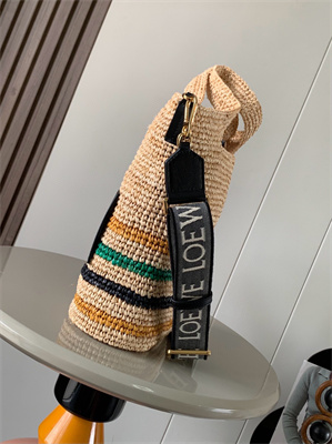 Loewe Mini Slit bag in raffia and calfskin