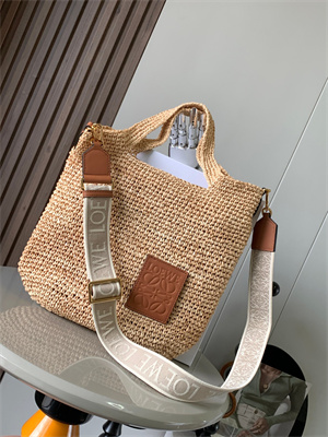 Loewe Mini Slit bag in raffia and calfskin