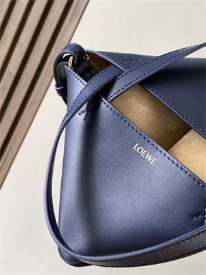 Loewe Mini Puzzle Fold Tote In Shinny Calfskin Anbyss Blue