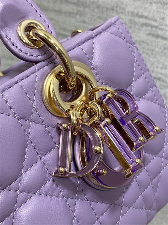 CD Small Lady D-Joy Bag Cannage Lambskin Enamel Gold Tone Metal Purple
