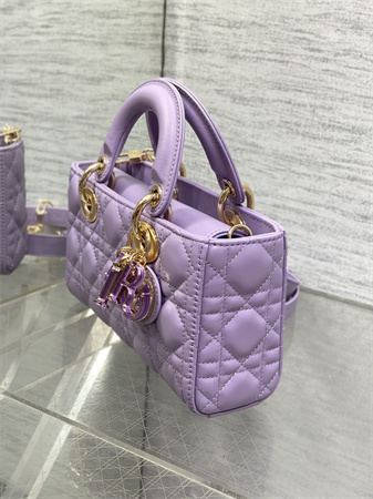 CD Small Lady D-Joy Bag Cannage Lambskin Enamel Gold Tone Metal Purple