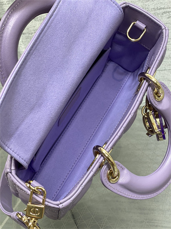 CD Small Lady D-Joy Bag Cannage Lambskin Enamel Gold Tone Metal Purple
