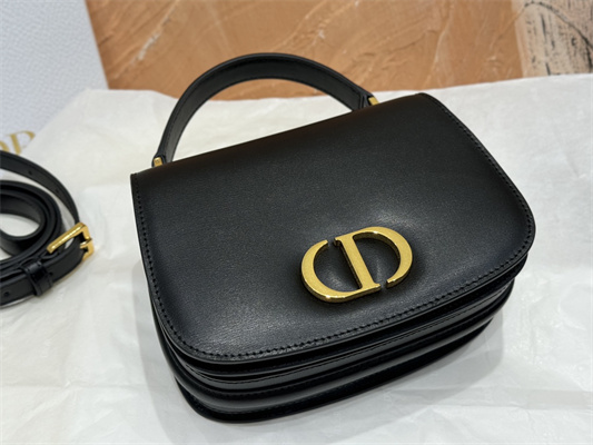 CD Medium 30 Montaigne Avenue Top Handle Bag Black Ribbed Calfskin
