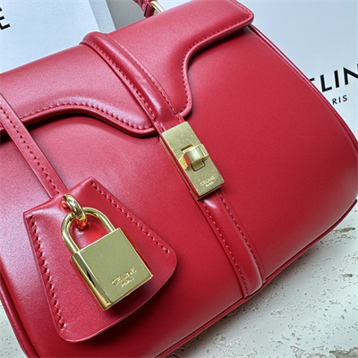 Celine Mini 16 Bag In Satined Calfskin Red