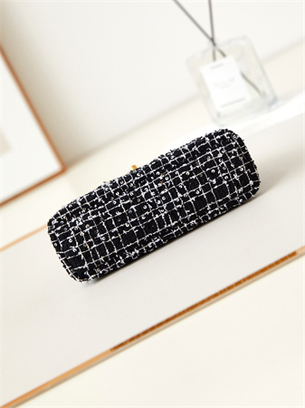 Cha.nel Mini Shopping Bag Kelly Bag Tweed Gold-Tone Metal Black/White AS4416