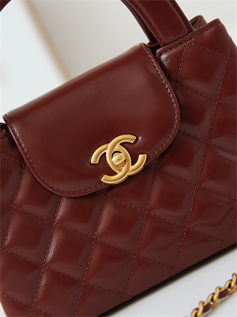 Cha.nel Mini Shopping Bag Kelly Bag Shiny Aged Calfskin Gold-Tone Metal Burgundy AS4416