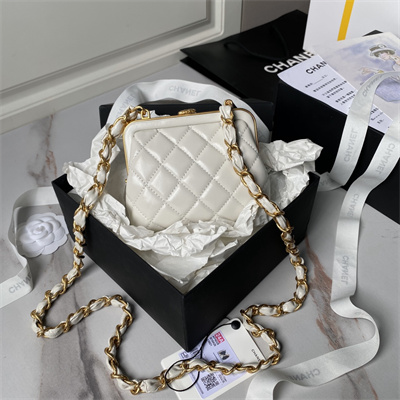 Chanel CLUTCH WITH CHAIN Lambskin Gold-Tone Metal Black/White AP4028
