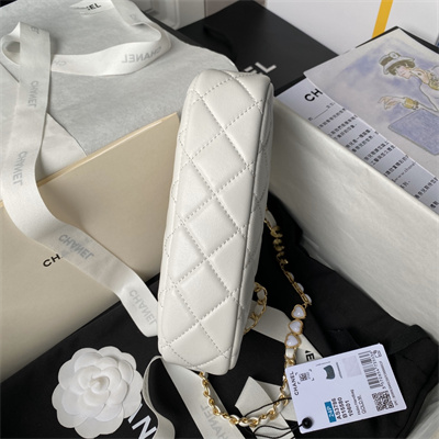 Chanel Hobo Bag Lambskin Gold Tone Metal White AS3786