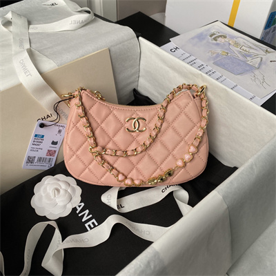 Chanel Hobo Bag Lambskin Gold Tone Metal Pink AS3786