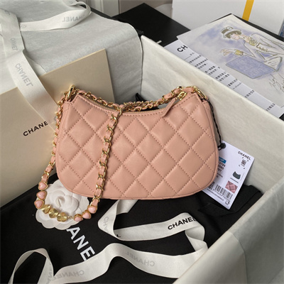 Chanel Hobo Bag Lambskin Gold Tone Metal Pink AS3786