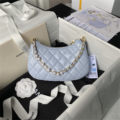 Chanel Hobo Bag Lambskin Gold Tone Metal Blue AS3786