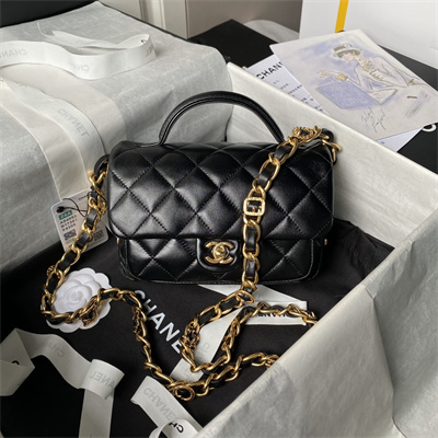 Chanel Mini Flap Bag With Top Handle Shiny Lambskin & Gold-Tone MetalBlack AS4992