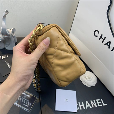 Chanel 19 Handbag Lambskin Gold Double C Metal Brown AS1160