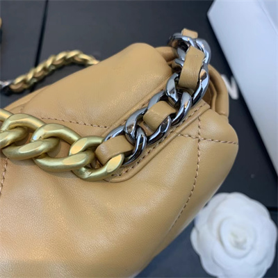 Chanel 19 Handbag Lambskin Gold Double C Metal Brown AS1160