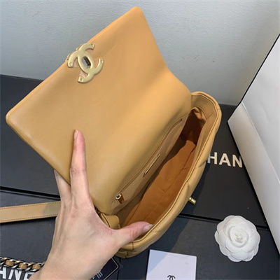 Chanel 19 Handbag Lambskin Gold Double C Metal Brown AS1160