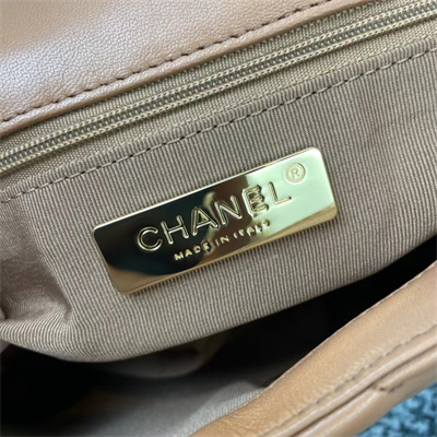 Cha.nel 19 Handbag Lambskin Gold Double C Metal Caramel AS1160