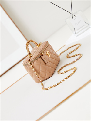 Cha.nel Clutch With Chain Shiny Lambskin & Gold-Tone Metal Dk Beige AP4168