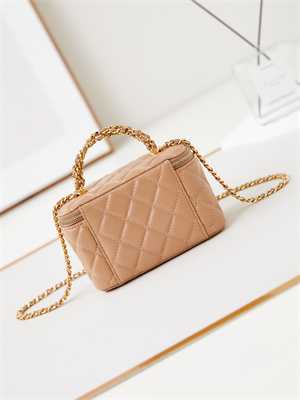 Cha.nel Clutch With Chain Shiny Lambskin & Gold-Tone Metal Dk Beige AP4168