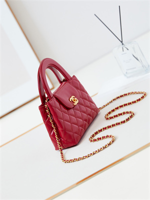 Cha.nel Mini Shopping Bag Kelly Bag Shiny Aged Calfskin Gold-Tone Metal Red AS4416