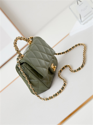 Cha.nel Mini Flap Bag with Top Handle Shiny Lambskin & Gold-Tone Metal Green AS5032