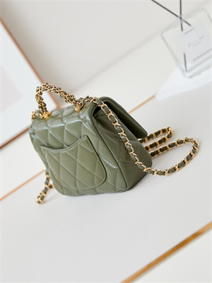 Cha.nel Mini Flap Bag with Top Handle Shiny Lambskin & Gold-Tone Metal Green AS5032