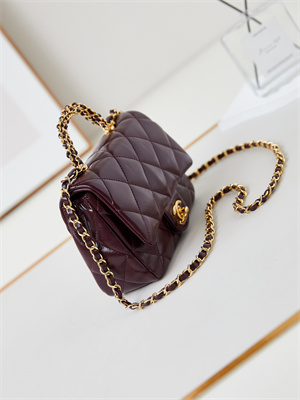 Cha.nel Mini Flap Bag with Top Handle Shiny Lambskin & Gold-Tone Metal Burgundy AS5032