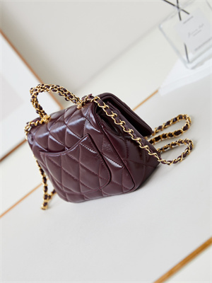 Cha.nel Mini Flap Bag with Top Handle Shiny Lambskin & Gold-Tone Metal Burgundy AS5032