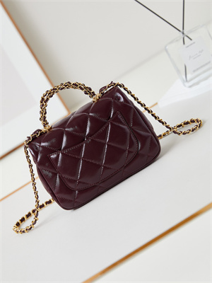 Cha.nel Mini Flap Bag with Top Handle Shiny Lambskin & Gold-Tone Metal Burgundy AS5032