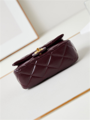 Cha.nel Mini Flap Bag with Top Handle Shiny Lambskin & Gold-Tone Metal Burgundy AS5032
