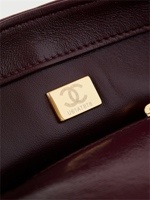 Cha.nel Mini Flap Bag with Top Handle Shiny Lambskin & Gold-Tone Metal Burgundy AS5032