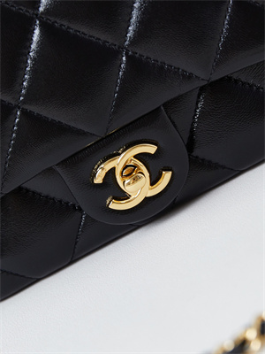 Cha.nel Mini Flap Bag with Top Handle Shiny Lambskin & Gold-Tone Metal Black AS5032